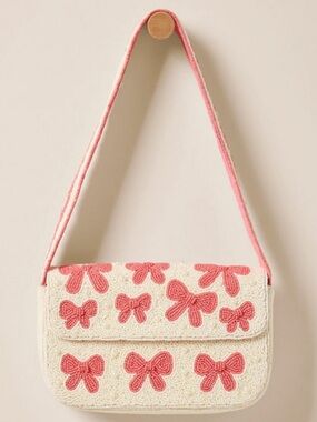 Beaded white with pink bows and pearls bag!